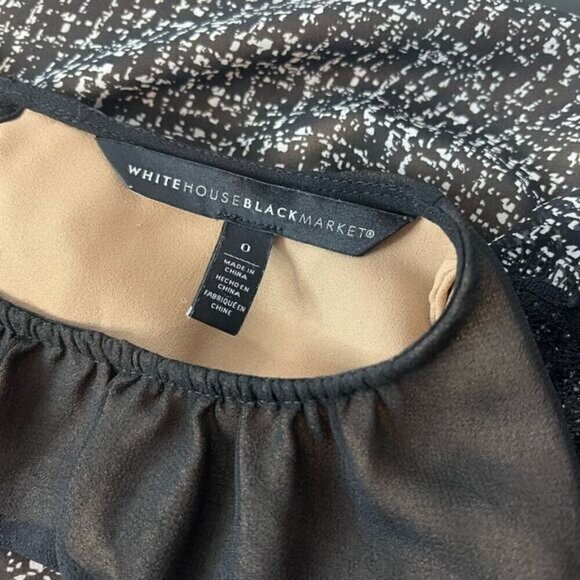 White House Black Market Women’s 0 Blouse Black White Long Sleeve Keyhole Back - Picture 6 of 11